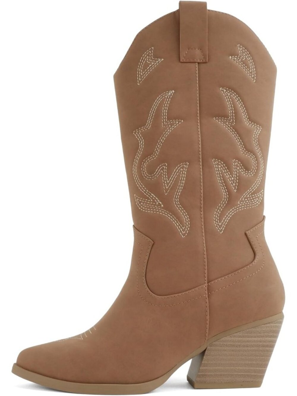 Women's Cognac Western Cowboy Stitched Pointe Toe Heel Ankle Mid Shaft Boots